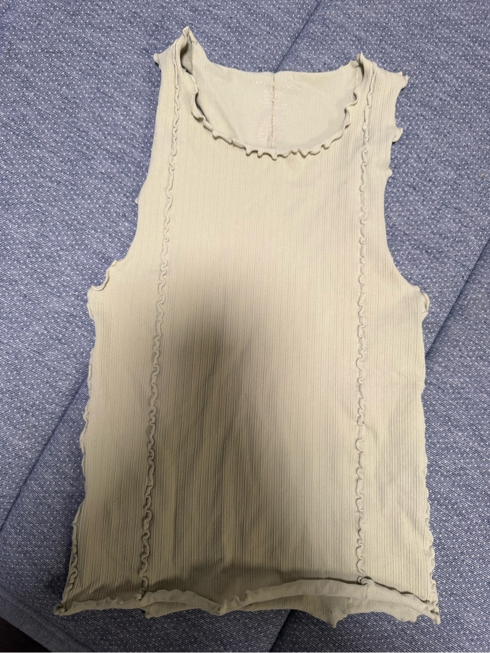 Free People Light Olive Ruffle-Edge Ribbed Tank - Picture 2 of 3